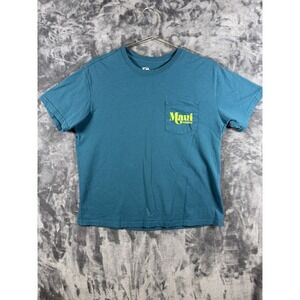 Doe Shirt Mens Large Blue Maui Hawaii Aloha Pocket Tropical Palm Graphic Tee
